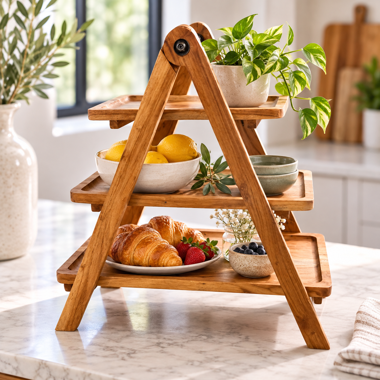 Houten etagère inklapbaar naturel – 44 cm - Afbeelding 2