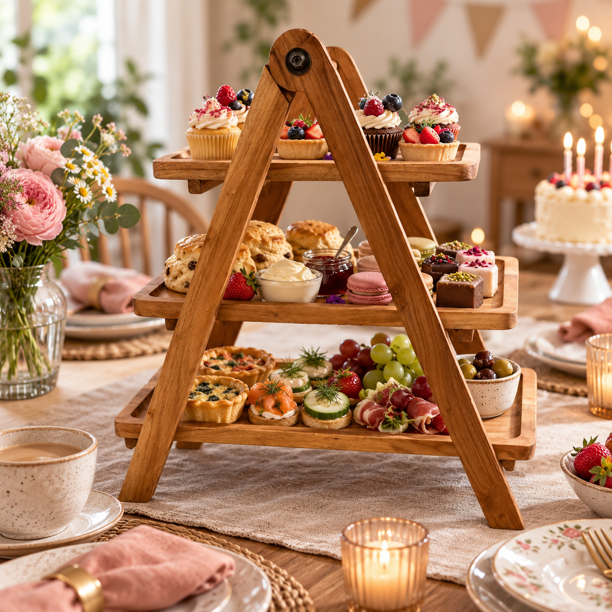 Houten etagère inklapbaar naturel – 44 cm - Afbeelding 3